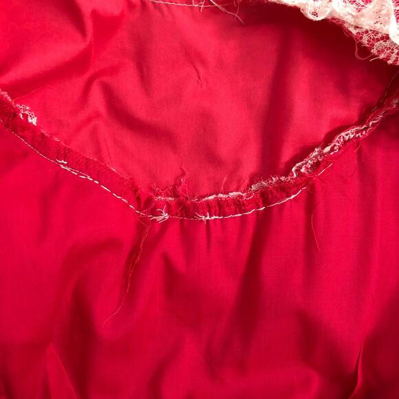 Vintage Square Dance Dress Red Lace Yoke Hand Sewn Circle Skirt Rockabilly - Picture 9 of 13